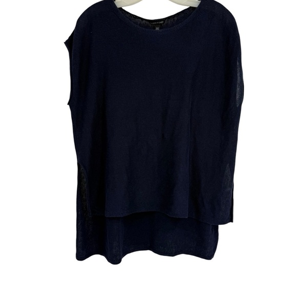 Eileen Fisher 100% Organic LINEN Blue Sleeveless Sweater Top womens size XS - Picture 1 of 9